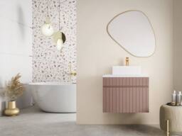 Vente-unique Wall-Mounted Pink Ribbed Bathroom Unit With Free-Standing Basin - 60 - thumbnail 2