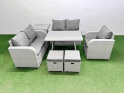 Fimous 7 Seater Rattan Garden Furniture Set Love Sofa Reclining Chair Sets in Light Grey - thumbnail 1