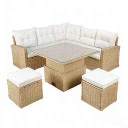 Home Garden Direct St. Tropez Garden Corner Sofa with Rising Table - Premium Natural Rattan Furniture Set - thumbnail 3