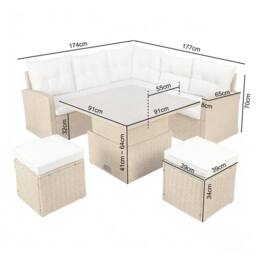 Home Garden Direct St. Tropez Garden Corner Sofa with Rising Table - Premium Natural Rattan Furniture Set - thumbnail 2