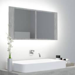 Berkfield Home LED Bathroom Mirror Cabinet Concrete Grey 90x12x45 cm - Size: 90 x 12 x 45 cm - thumbnail 2