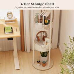 Costway Modern Floor Lamp 3 Tier Shelves White Fabric Shade - thumbnail 7