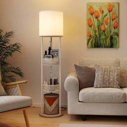 Costway Modern Floor Lamp 3 Tier Shelves White Fabric Shade - thumbnail 5