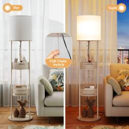 Costway Modern Floor Lamp 3 Tier Shelves White Fabric Shade - thumbnail 6