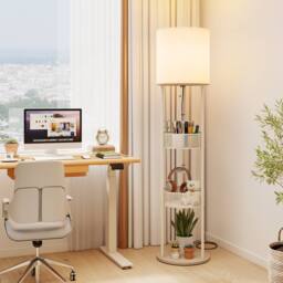 Costway Modern Floor Lamp 3 Tier Shelves White Fabric Shade - thumbnail 3