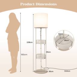 Costway Modern Floor Lamp 3 Tier Shelves White Fabric Shade - thumbnail 2