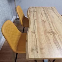 KOSY KOALA Modern Dining Table with 4 Mustard Gem pattern Faux Leather Chairs - thumbnail 5