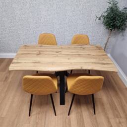 KOSY KOALA Modern Dining Table with 4 Mustard Gem pattern Faux Leather Chairs - thumbnail 3