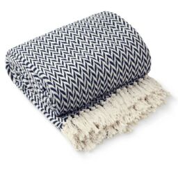 New Edge Blinds Chevron Collection Cotton Throw in Blue - Size: 127 cm x 152 cm