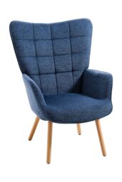 Dark Blue Linen Tufted Armchair with Footstool - thumbnail 4