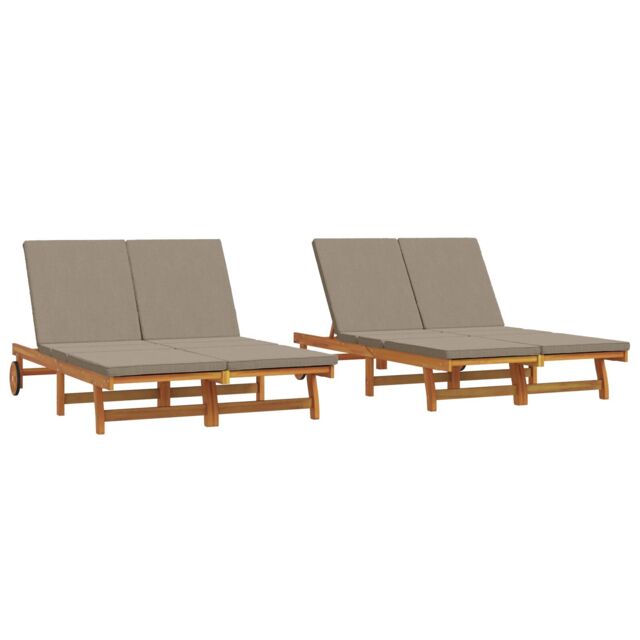 Berkfield Home Double Sun Lounger with Wheels & Cushion - Solid Acacia Wood - image 1
