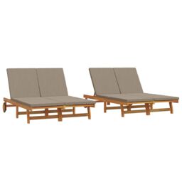 Berkfield Home Double Sun Lounger with Wheels & Cushion - Solid Acacia Wood
