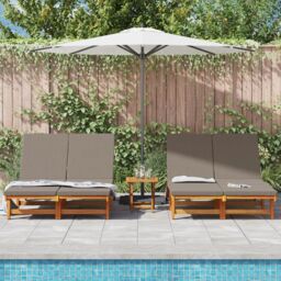 Berkfield Home Double Sun Lounger with Wheels & Cushion - Solid Acacia Wood - thumbnail 3