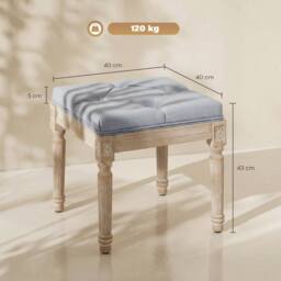 HOMCOM Vintage Foot Stool with Wood Legs, Light Grey - thumbnail 3