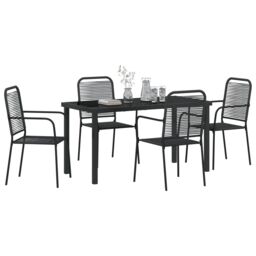 Berkfield Home 5 Piece Garden Dining Set Black Cotton Rope & Steel - thumbnail 3