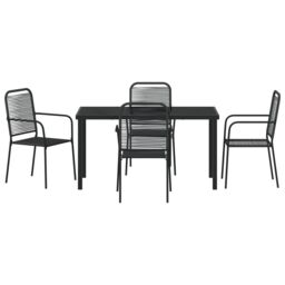 Berkfield Home 5 Piece Garden Dining Set Black Cotton Rope & Steel - thumbnail 7
