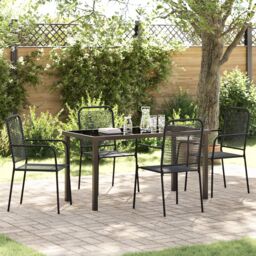 Berkfield Home 5 Piece Garden Dining Set Black Cotton Rope & Steel