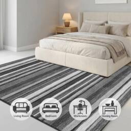 MCC Direct Short Pile Rectangular Striped Pattern Rug Indoor Carpet 6 sizes in Grey - Size: 80 cm x 150 cm - thumbnail 7