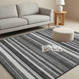 MCC Direct Short Pile Rectangular Striped Pattern Rug Indoor Carpet 6 sizes in Grey - Size: 80 cm x 150 cm - thumbnail 2
