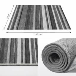 MCC Direct Short Pile Rectangular Striped Pattern Rug Indoor Carpet 6 sizes in Grey - Size: 80 cm x 150 cm - thumbnail 8