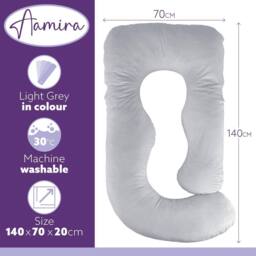 Aamira Light Grey Pregnancy Maternity Pillow, 140x70x20cm J Shaped Memory Foam - Size: 140 x 70 x 20 cm - thumbnail 3