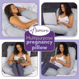 Aamira Light Grey Pregnancy Maternity Pillow, 140x70x20cm J Shaped Memory Foam - Size: 140 x 70 x 20 cm - thumbnail 8