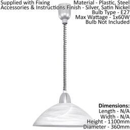 Loops Pendant Light Silver Satin Nickel Shade White Glass Alabaster Bulb E27 1x60W in Metallics - thumbnail 2