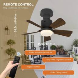 NIVOR E27 Socket LED Ceiling Fan Light Dimmable 4 Speed 3 CCT Remote 45cm in Dark Brown - thumbnail 2