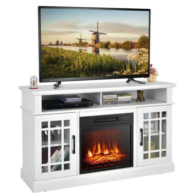 Gymax Fireplace TV Stand for TVs up to 55 Inches With 1400W Electric Fireplace Insert in White - image 1