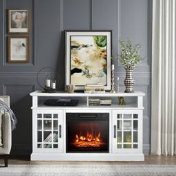 Gymax Fireplace TV Stand for TVs up to 55 Inches With 1400W Electric Fireplace Insert in White - thumbnail 3
