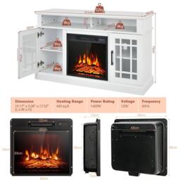 Gymax Fireplace TV Stand for TVs up to 55 Inches With 1400W Electric Fireplace Insert in White - thumbnail 2