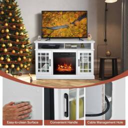 Gymax Fireplace TV Stand for TVs up to 55 Inches With 1400W Electric Fireplace Insert in White - thumbnail 4