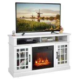 Gymax Fireplace TV Stand for TVs up to 55 Inches With 1400W Electric Fireplace Insert in White - thumbnail 1