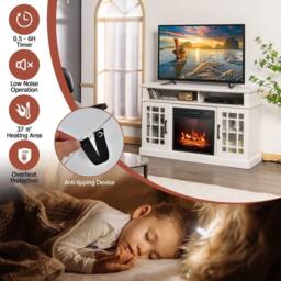 Gymax Fireplace TV Stand for TVs up to 55 Inches With 1400W Electric Fireplace Insert in White - thumbnail 6