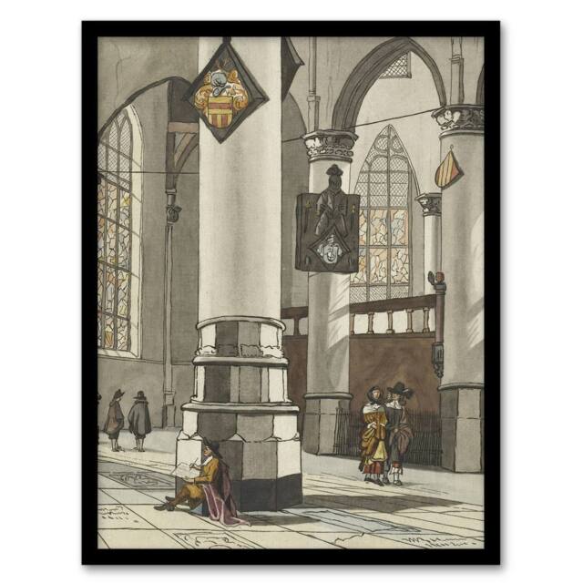 Artery8 Cornelis Ploos van Amstel Gothic Church Interior Framed Wall Art Print in Grey - Size: A4 - image 1