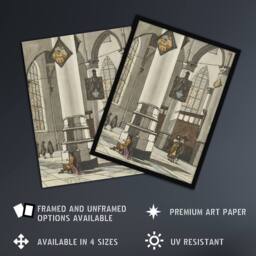 Artery8 Cornelis Ploos van Amstel Gothic Church Interior Framed Wall Art Print in Grey - Size: A4 - thumbnail 2