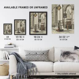 Artery8 Cornelis Ploos van Amstel Gothic Church Interior Framed Wall Art Print in Grey - Size: A4 - thumbnail 3