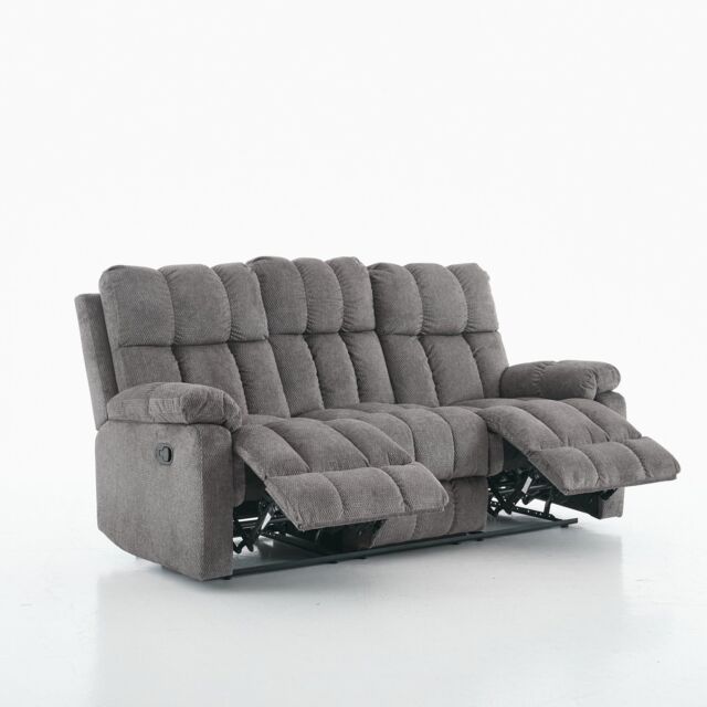 FURNITURE ONE Manual Recliner Sofa, 3 Seater Fabric Upholstery Recliner Sofa in Grey - image 1
