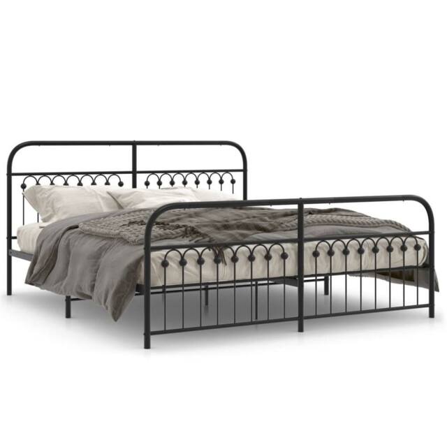 Berkfield Home Metal Bed Frame without Mattress with Footboard Black 183x213cm - Size: 183x213 cm - image 1