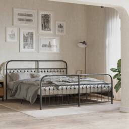 Berkfield Home Metal Bed Frame without Mattress with Footboard Black 183x213cm - Size: 183x213 cm - thumbnail 2