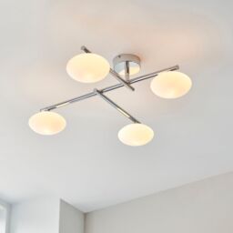 Loops Polished Chrome Semi Flush Bathroom Ceiling Light & Opal Glass Shade - Four Bulb in Clear - thumbnail 4