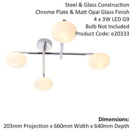 Loops Polished Chrome Semi Flush Bathroom Ceiling Light & Opal Glass Shade - Four Bulb in Clear - thumbnail 2
