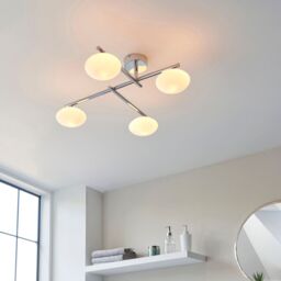 Loops Polished Chrome Semi Flush Bathroom Ceiling Light & Opal Glass Shade - Four Bulb in Clear - thumbnail 3