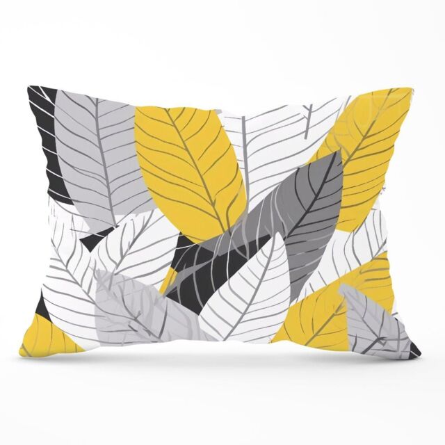Warren Reed - Designer Yellow Grey Feather Leaves Cushions - Size: 60 cm x 60 cm - image 1