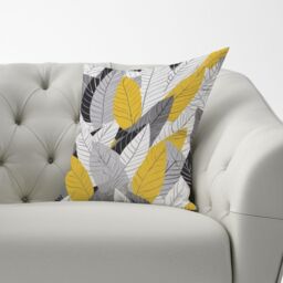 Warren Reed - Designer Yellow Grey Feather Leaves Cushions - Size: 60 cm x 60 cm - thumbnail 3