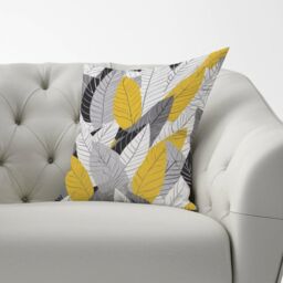 Warren Reed - Designer Yellow Grey Feather Leaves Cushions - Size: 60 cm x 60 cm - thumbnail 2