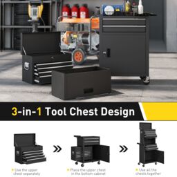 HOMCOM Tool Cabinet with 6 Drawers, 3-in-1 Rolling Tool Chest with Wheels in Black - thumbnail 6
