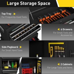 HOMCOM Tool Cabinet with 6 Drawers, 3-in-1 Rolling Tool Chest with Wheels in Black - thumbnail 4