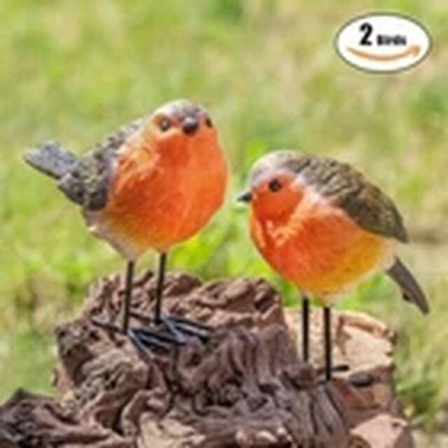 EONLION 1 Pair Resin Robin Birds Outdoor Decor Bird Statues Lifelike Patio - image 1