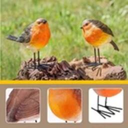 EONLION 1 Pair Resin Robin Birds Outdoor Decor Bird Statues Lifelike Patio - thumbnail 4
